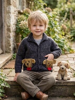 Vintage handmade button front puppy dog sweater kids unisex boutique homestead
